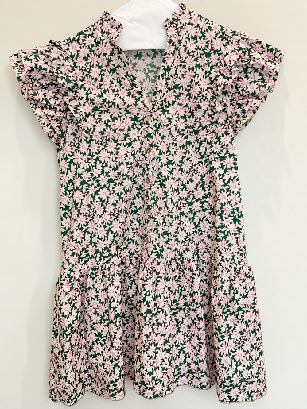 Pinch Pink & Green Floral Ruffle Mini Dress